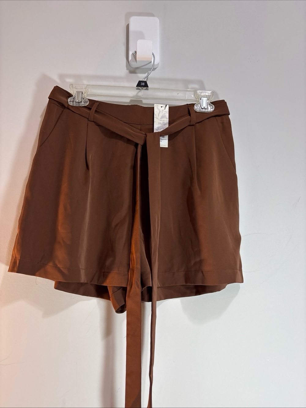 Alya High-Rise Brown Tie-Waist Women's Shorts. 1165